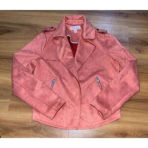 Womens Philosophy Faux Suede Open Front Moto  Jacket